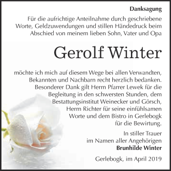 Traueranzeige von Gerolf Winter von Super Sonntag Bernburg