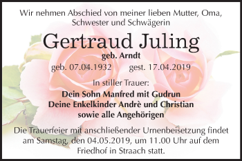 Traueranzeige von Gertraud Juling von Mitteldeutsche Zeitung