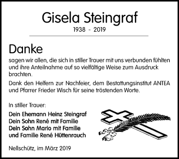 Traueranzeige von Gisela Steingraf von Mitteldeutsche Zeitung Weißenfels