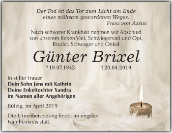 Traueranzeige von Günter Brixel von Mitteldeutsche Zeitung
