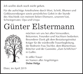 Traueranzeige von Günter Elstermann von WVG - Wochenspiegel Wittenberg