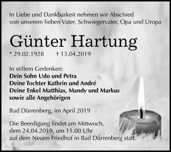 Traueranzeige von Günter Hartung von Mitteldeutsche Zeitung Merseburg/Querfurt