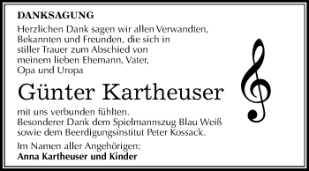 Traueranzeige von Günter Kartheuser von Mitteldeutsche Zeitung Dessau-Roßlau