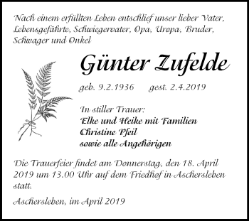 Traueranzeige von Günter Zelok von Mitteldeutsche Zeitung Aschersleben