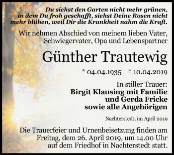 Traueranzeige von Günther Trautewig von Super Sonntag Aschersleben