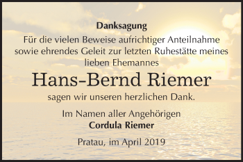 Traueranzeige von Hans-Bernd Riemer von Mitteldeutsche Zeitung