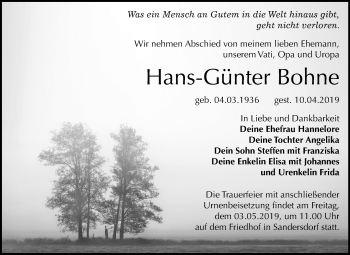Traueranzeige von Hans-Günter Bohne von Mitteldeutsche Zeitung Bitterfeld