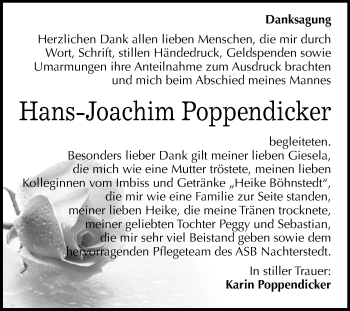 Traueranzeige von Hans-Joachim Poppendicker von Mitteldeutsche Zeitung Aschersleben