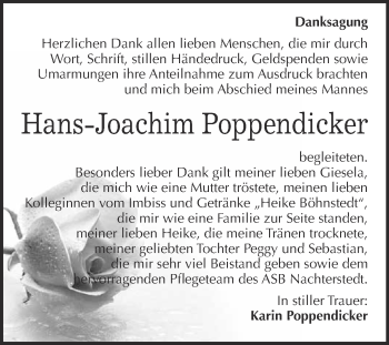 Traueranzeige von Hans-Joachim Poppendicker von Super Sonntag Aschersleben