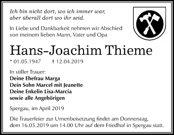 Traueranzeige von Hans-Joachim Thieme von Mitteldeutsche Zeitung
