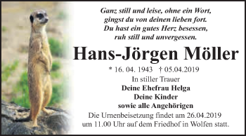 Traueranzeige von Hans-Jörgen Möller von WVG - Wochenspiegel Bitterfeld