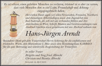 Traueranzeige von Hans-Jürgen Arendt von Mitteldeutsche Zeitung Quedlinburg