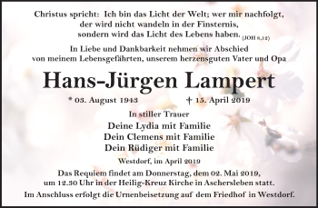 Traueranzeige von Hans-Jürgen Lampert von Mitteldeutsche Zeitung