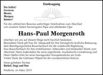 Traueranzeige von Hans-Paul Morgenroth von Mitteldeutsche Zeitung Naumburg/Nebra
