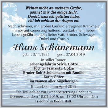 Traueranzeige von Hans Schünemann von Mitteldeutsche Zeitung Merseburg/Querfurt