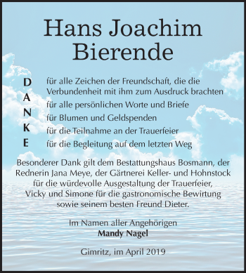 Traueranzeige von Hans-Joachim Bierende von Mitteldeutsche Zeitung Halle/Saalkreis