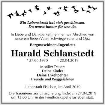 Traueranzeige von Harald Schlanstedt von Mitteldeutsche Zeitung