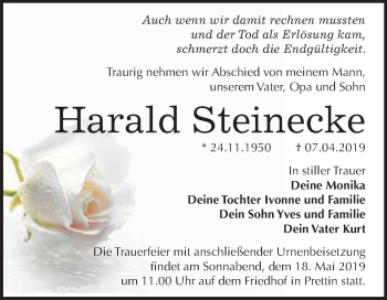 Traueranzeige von Harald Steinecke von WVG - Wochenspiegel Wittenberg
