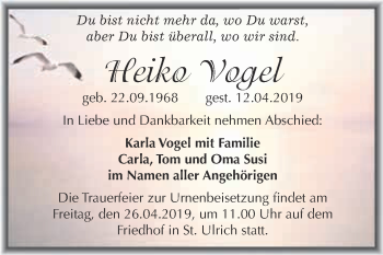 Traueranzeige von Heiko Vogel von WVG - Wochenspiegel Merseburg
