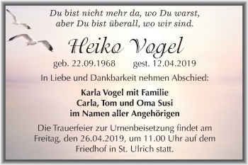 Traueranzeige von Heiko Vogel von Mitteldeutsche Zeitung Merseburg/Querfurt