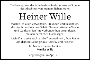 Traueranzeige von Heiner Wille von Mitteldeutsche Zeitung Halle/Saalkreis