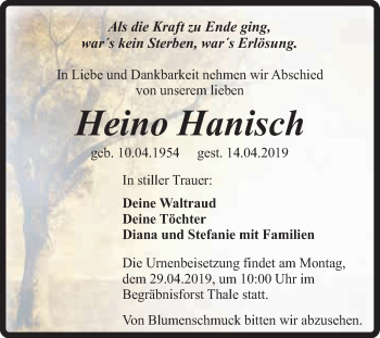 Traueranzeige von Heino Hanisch von Super Sonntag Quedlinburg