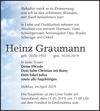 Traueranzeige von Heinz Graumann von Mitteldeutsche Zeitung