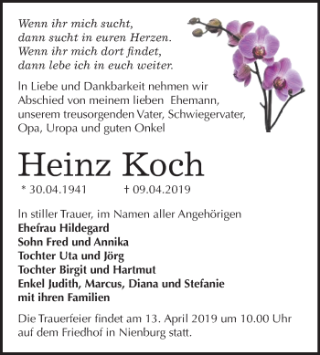Traueranzeige von Heinz Koch von Mitteldeutsche Zeitung Bernburg