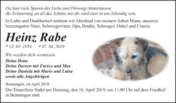 Traueranzeige von Heinz Rabe von Mitteldeutsche Zeitung Sangerhausen