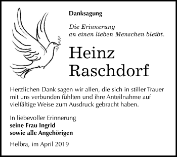 Traueranzeige von Heinz Raschdorf von Mitteldeutsche Zeitung