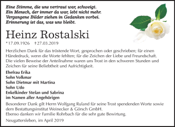 Traueranzeige von Heinz Rostalski von Mitteldeutsche Zeitung