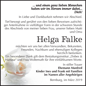 Traueranzeige von Helga Falke von Mitteldeutsche Zeitung Bernburg