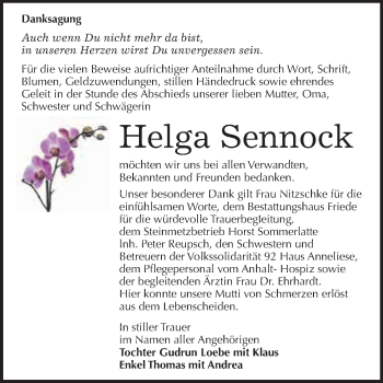 Traueranzeige von Helga Sennock von WVG - Wochenspiegel Dessau / Köthen