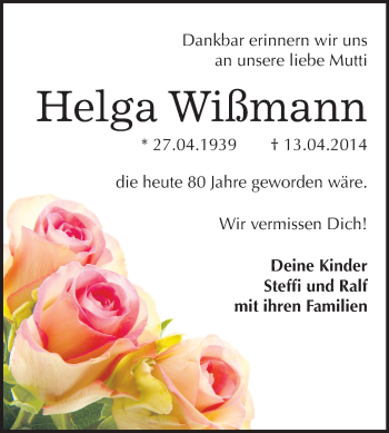 Traueranzeige von Helga Wißmann von Mitteldeutsche Zeitung
