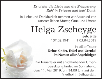 Traueranzeige von Helga Zscheyge von Mitteldeutsche Zeitung