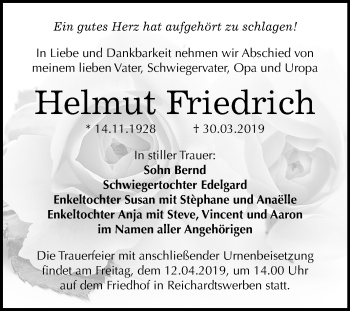 Traueranzeige von Helmut Friedrich von Mitteldeutsche Zeitung Weißenfels