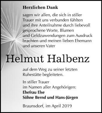 Traueranzeige von Helmut Halbenz von Mitteldeutsche Zeitung