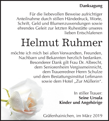 Traueranzeige von Helmut Ruhmer von Mitteldeutsche Zeitung Wittenberg