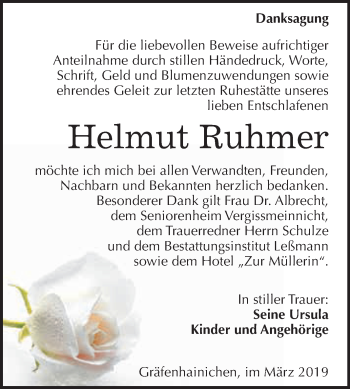 Traueranzeige von Helmut Ruhmer von WVG - Wochenspiegel Wittenberg