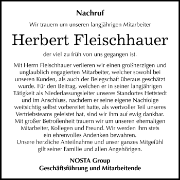 Traueranzeige von Herbert Fleischhauer von Mitteldeutsche Zeitung