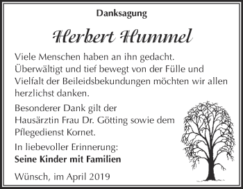 Traueranzeige von Herbert Hummel von Super Sonntag Merseburg