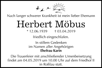 Traueranzeige von Herbert Möbus von WVG - Wochenspiegel Dessau / Köthen
