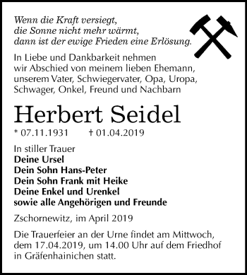 Traueranzeige von Herbert Seidel von Mitteldeutsche Zeitung Wittenberg