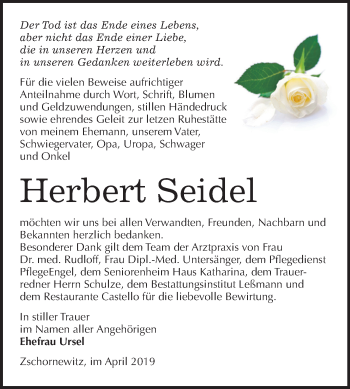 Traueranzeige von Herbert Seidel von Mitteldeutsche Zeitung