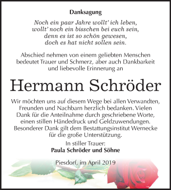 Traueranzeige von Hermann Schröder von Mitteldeutsche Zeitung Bernburg