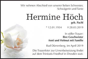 Traueranzeige von Hermine Höch von Mitteldeutsche Zeitung Merseburg/Querfurt
