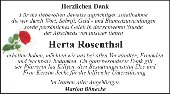 Traueranzeige von Herta Rosenthal von WVG - Wochenspiegel Dessau / Köthen