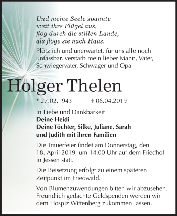 Traueranzeige von Holger Thelen von Mitteldeutsche Zeitung