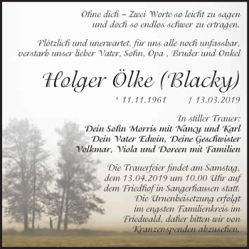 Traueranzeige von Holger Ölke von Super Sonntag SGH Mansf. Land