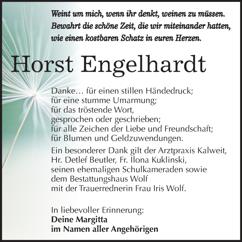  Traueranzeige für Horst Engelhardt vom 13.04.2019 aus Mitteldeutsche Zeitung Weißenfels